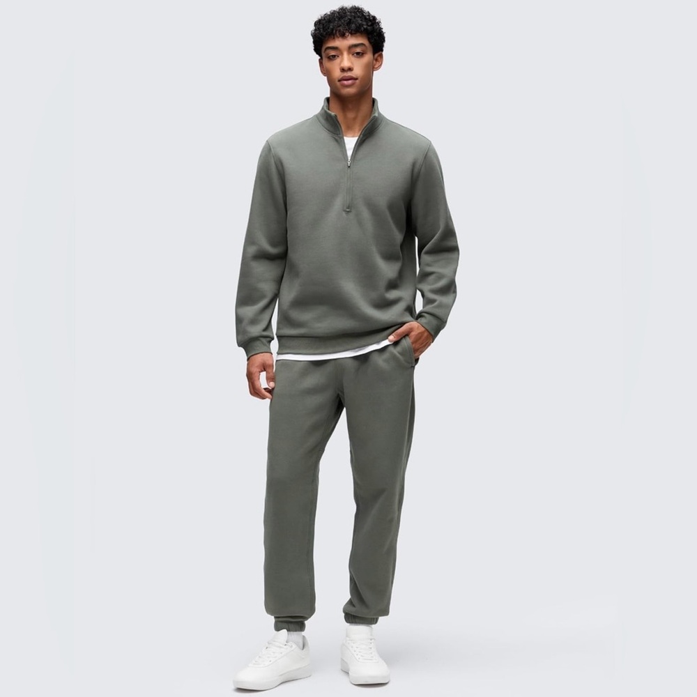 CRZ YOGA Fleece Lined Half Zip Sweatshirt Mock Neck Gray Sage Men’s Size XXL - Picture 12 of 13